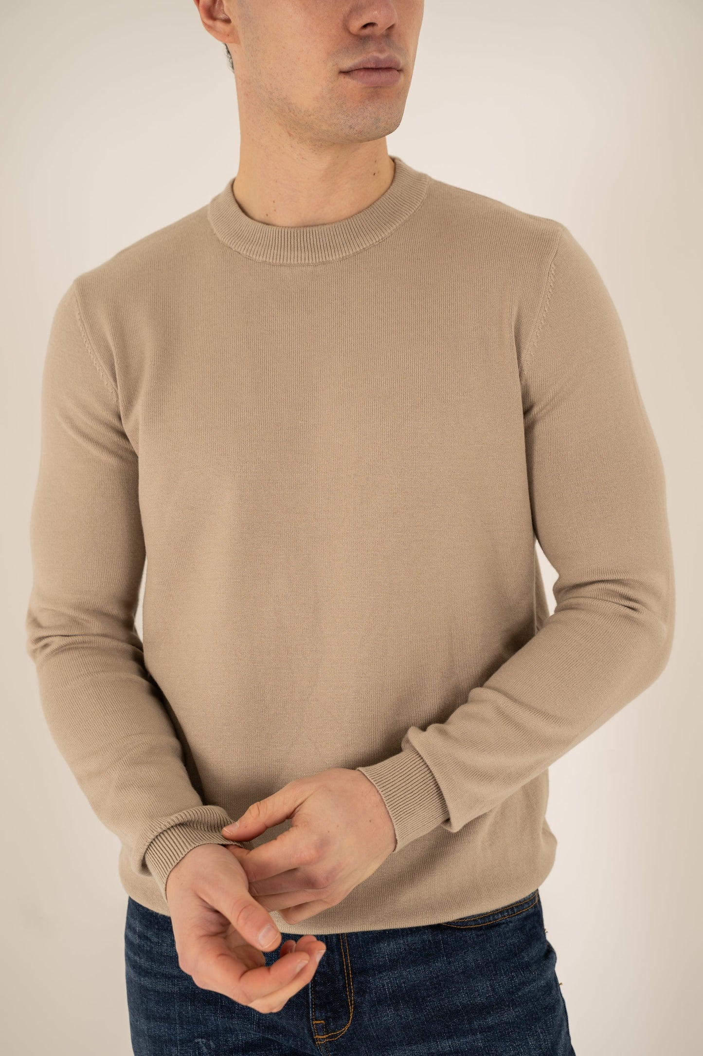 Ultra Fine Knit Crew Neck Jumper - Taupe