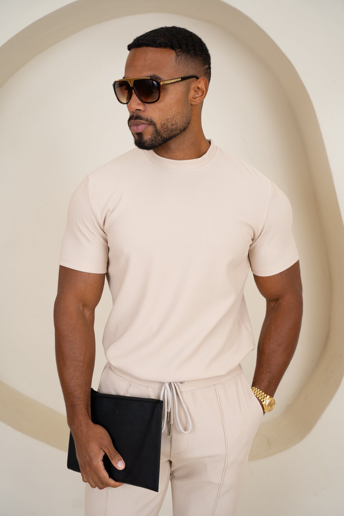 Pleated Slim Fit T-Shirt - Taupe