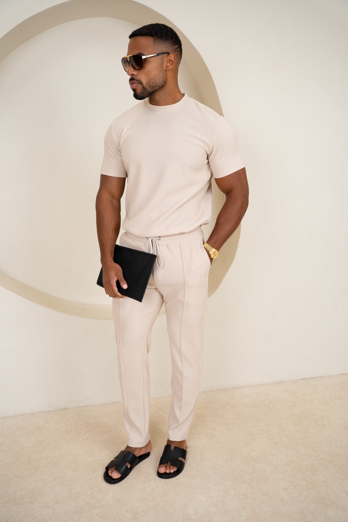 Pleated Slim Fit T-Shirt - Taupe