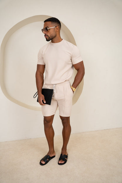 Pleated Slim Fit T-Shirt - Taupe