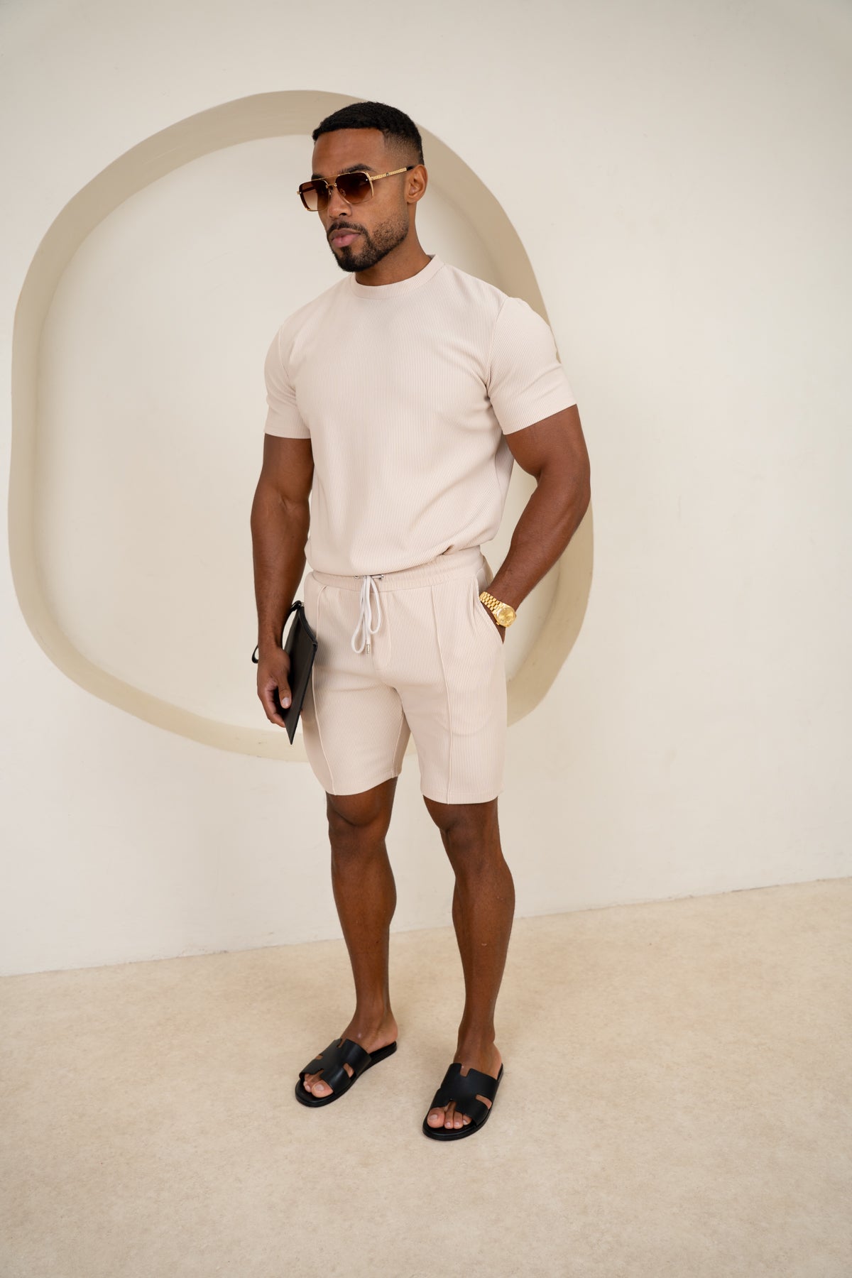 Pleated Slim Fit T-Shirt - Taupe