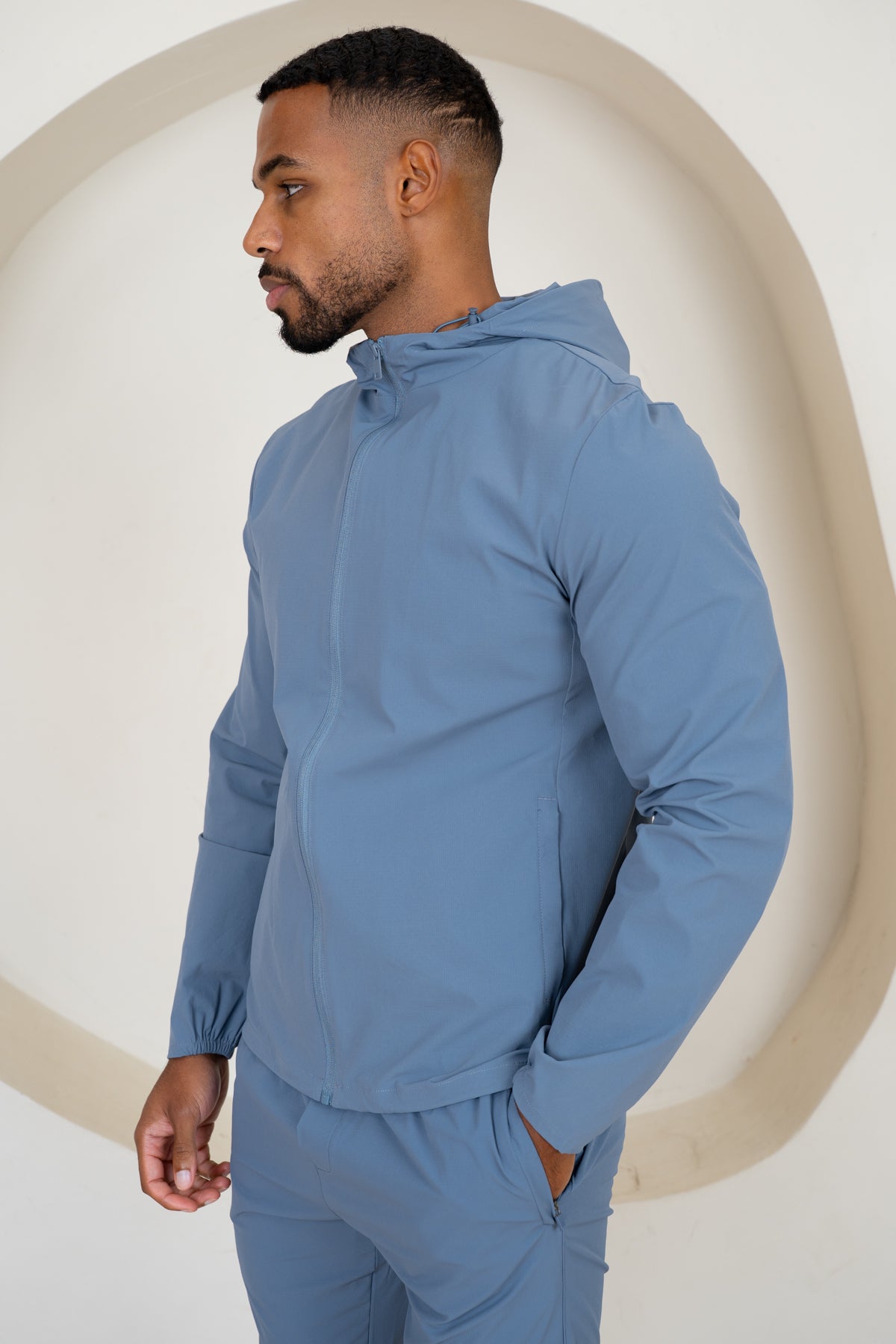 Premium Technical Windbreaker Jacket - Steel Blue
