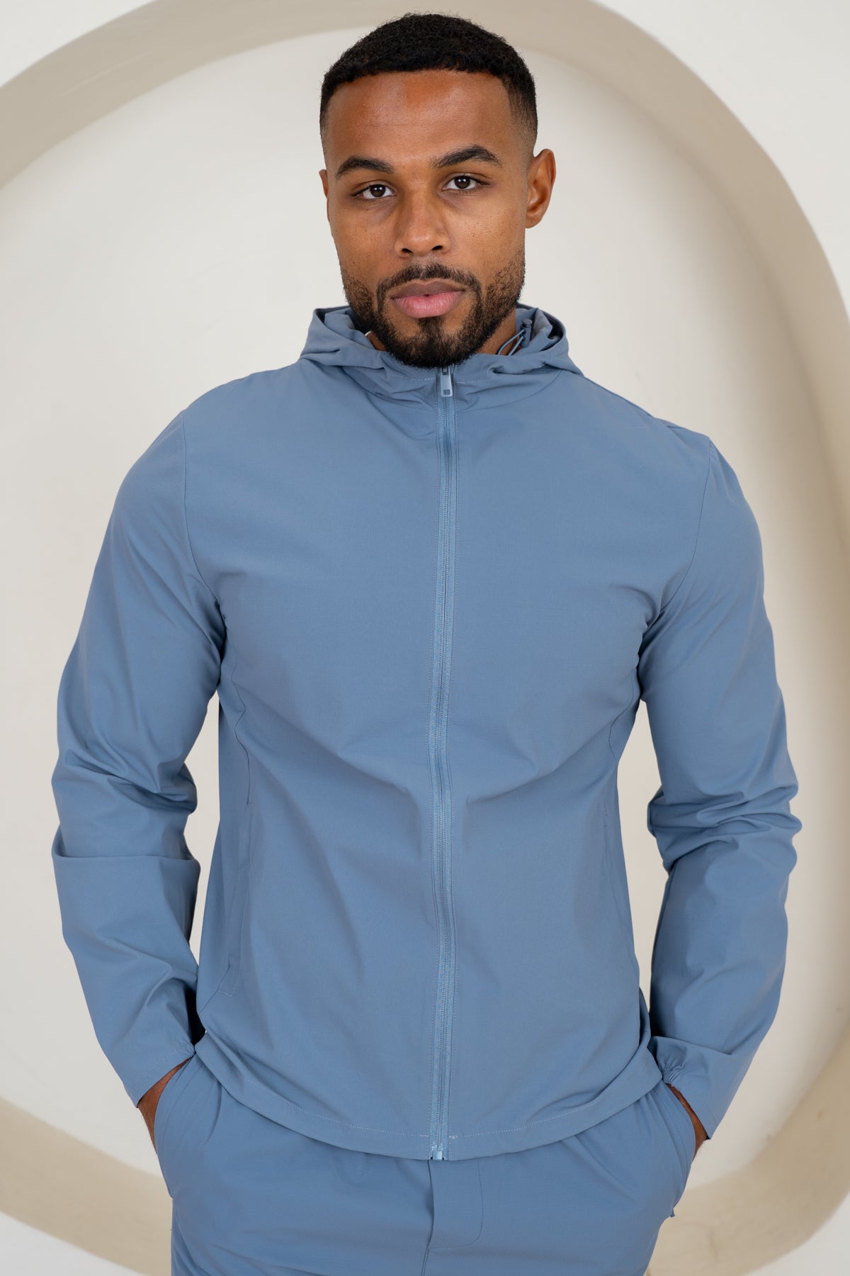 Premium Technical Windbreaker Jacket - Steel Blue