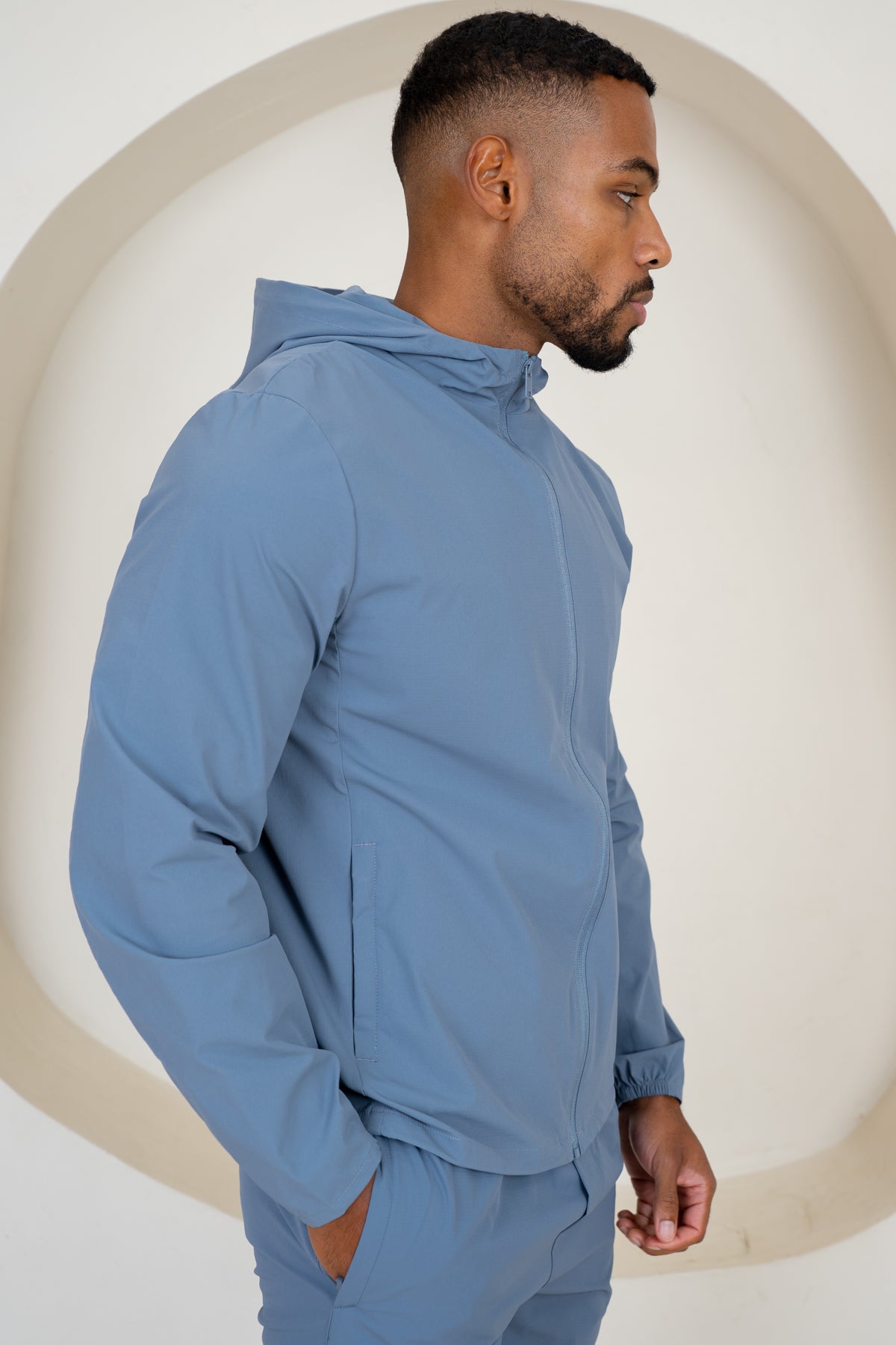 Premium Technical Windbreaker Jacket - Steel Blue