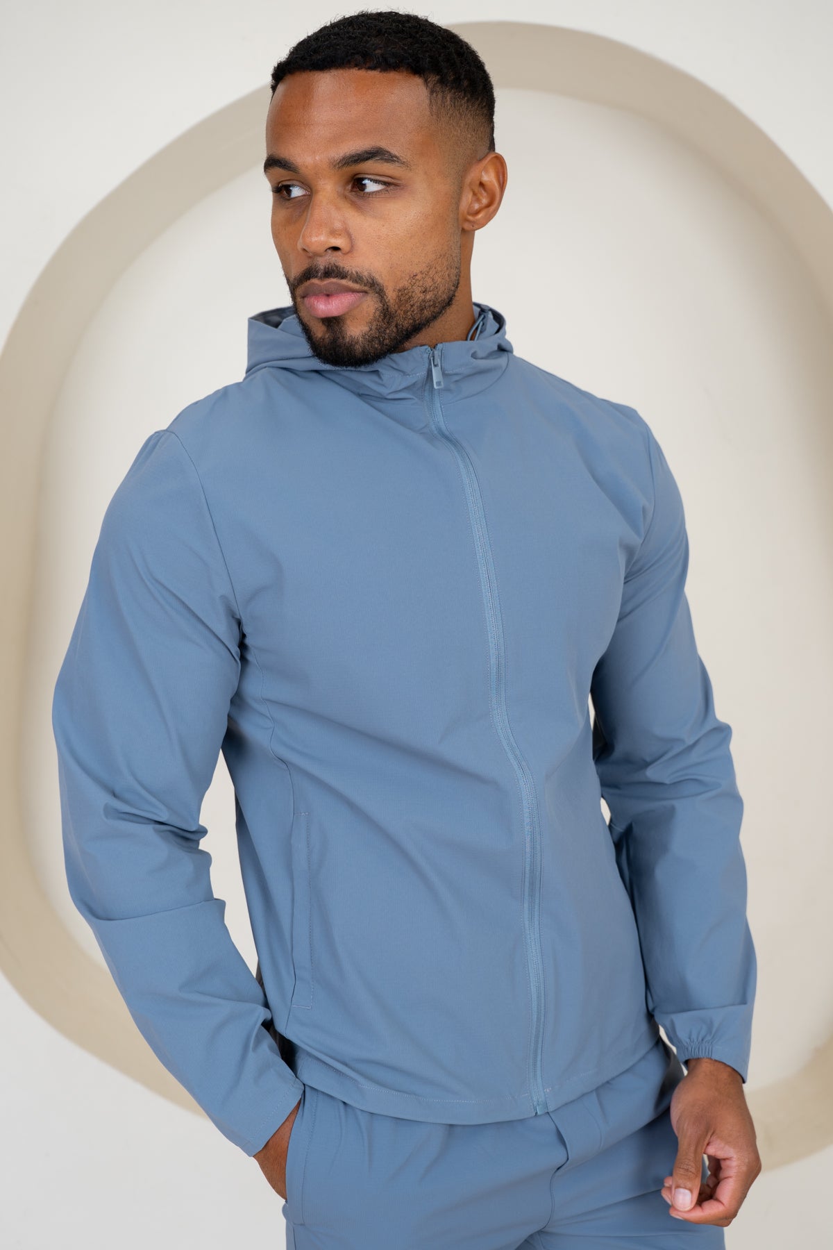 Premium Technical Windbreaker Jacket - Steel Blue