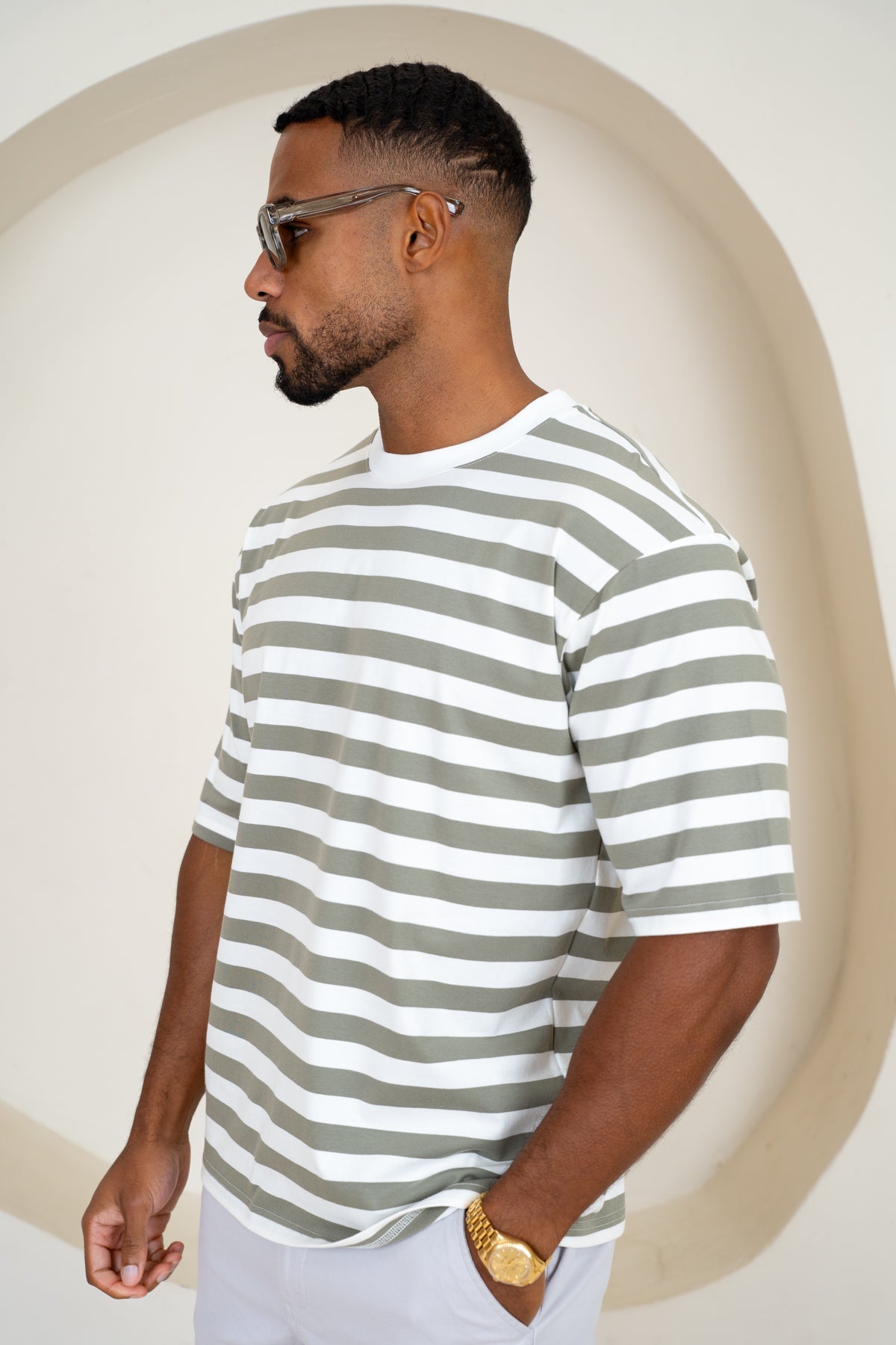 Relaxed Fit Stripe T-Shirt - Taupe